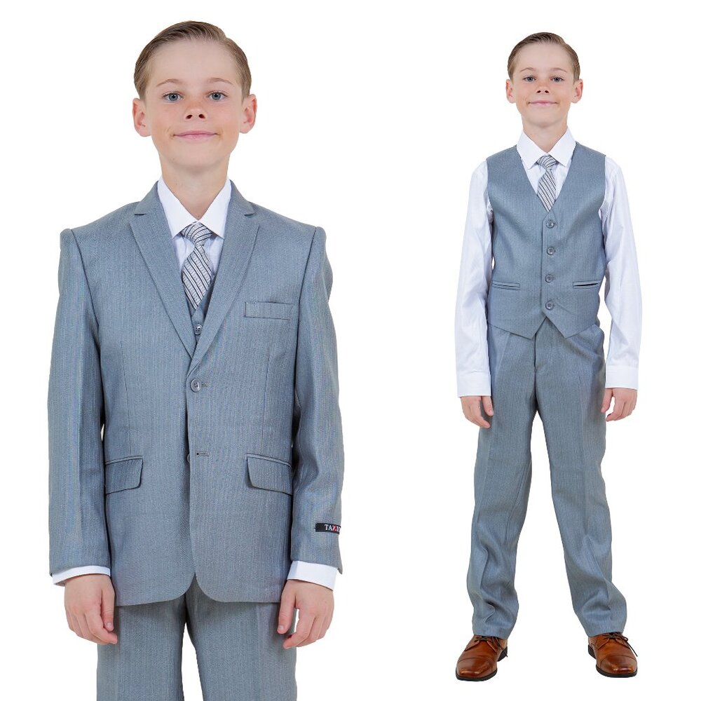Boys Sharkskin 5pc Light Gray Suit Set by Tazzio